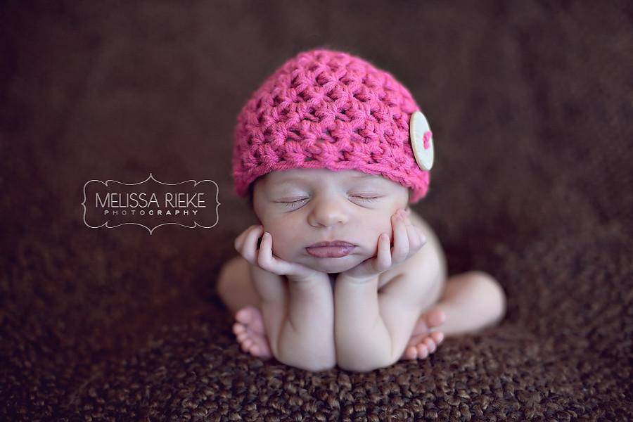 Hot Pink Button Baby Hat - Beautiful Photo Props