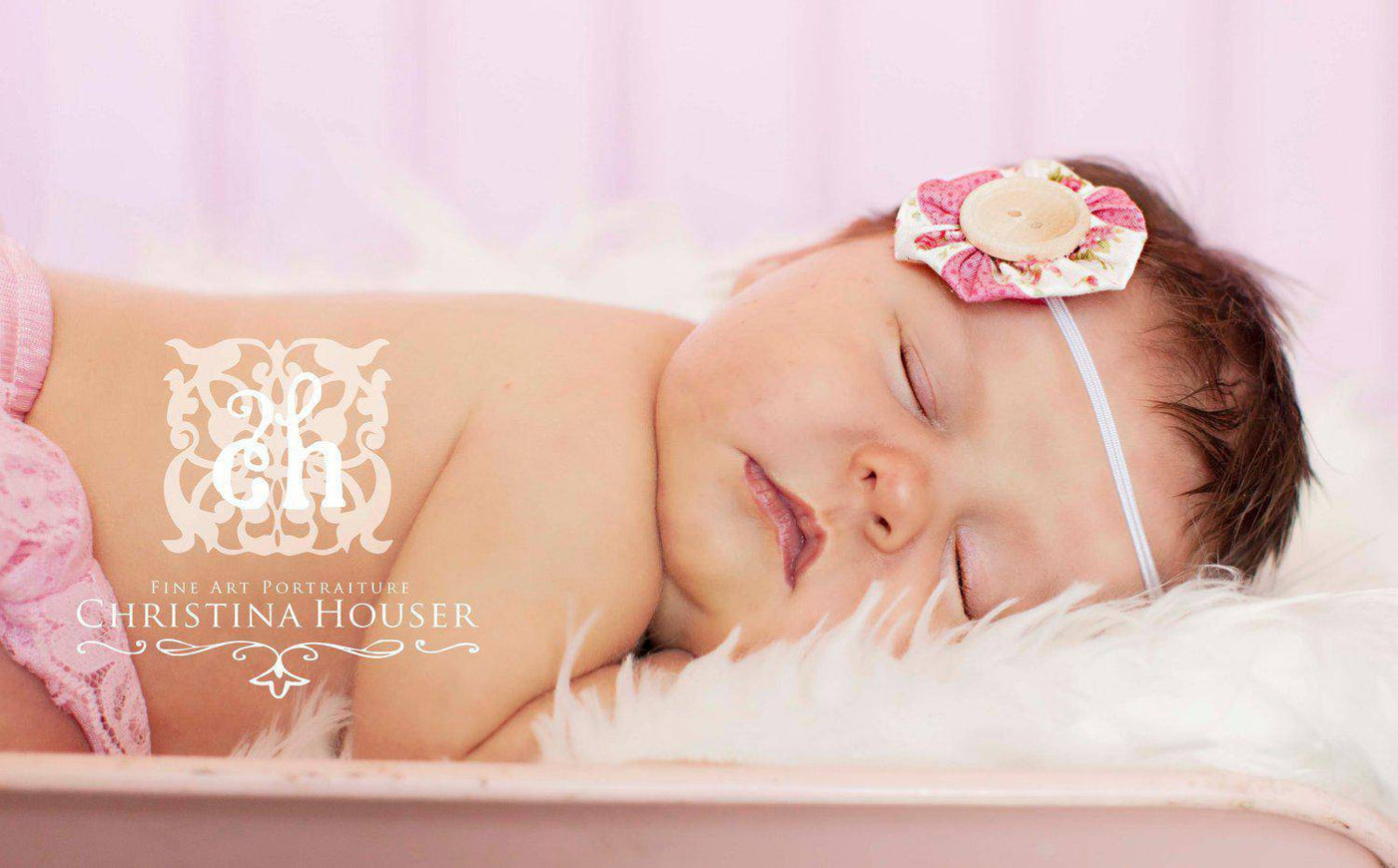 Pink Cream Floral Yoyo Headband - Beautiful Photo Props