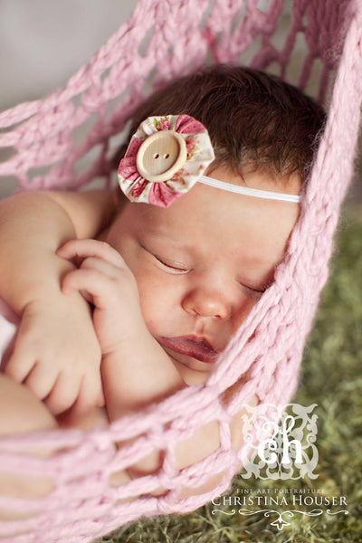 Pink Cream Floral Yoyo Headband - Beautiful Photo Props