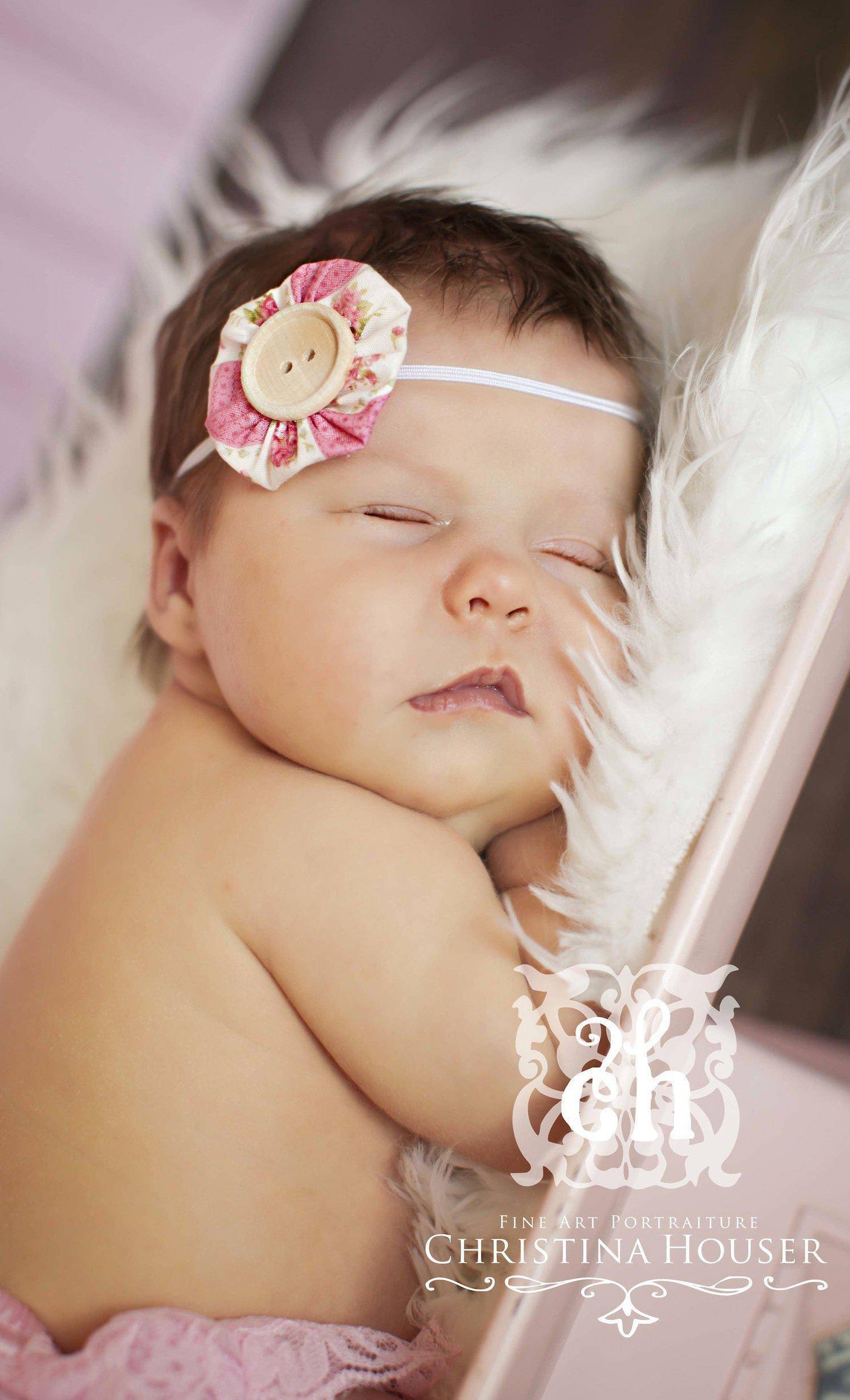 Pink Cream Floral Yoyo Headband - Beautiful Photo Props
