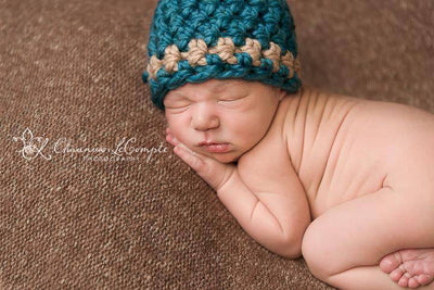 Teal Blue Tan Striped Hat - Beautiful Photo Props