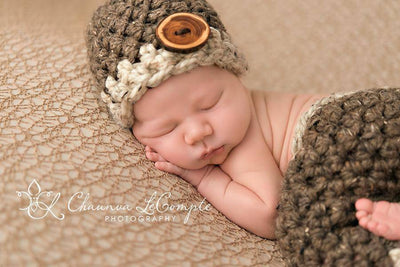 Barley Brown Oatmeal Button Hat - Beautiful Photo Props