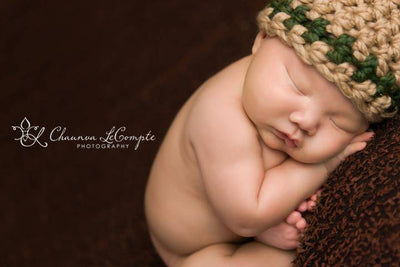 Tan and Green Striped Newborn Hat - Beautiful Photo Props