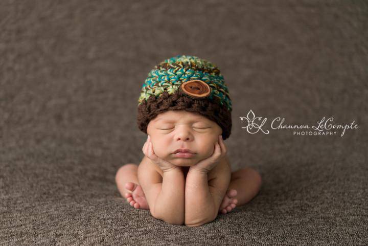 Newborn Button Hat Green Brown - Beautiful Photo Props
