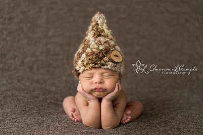 Merino Gnome Button Hat Newborn Brown Beige - Beautiful Photo Props