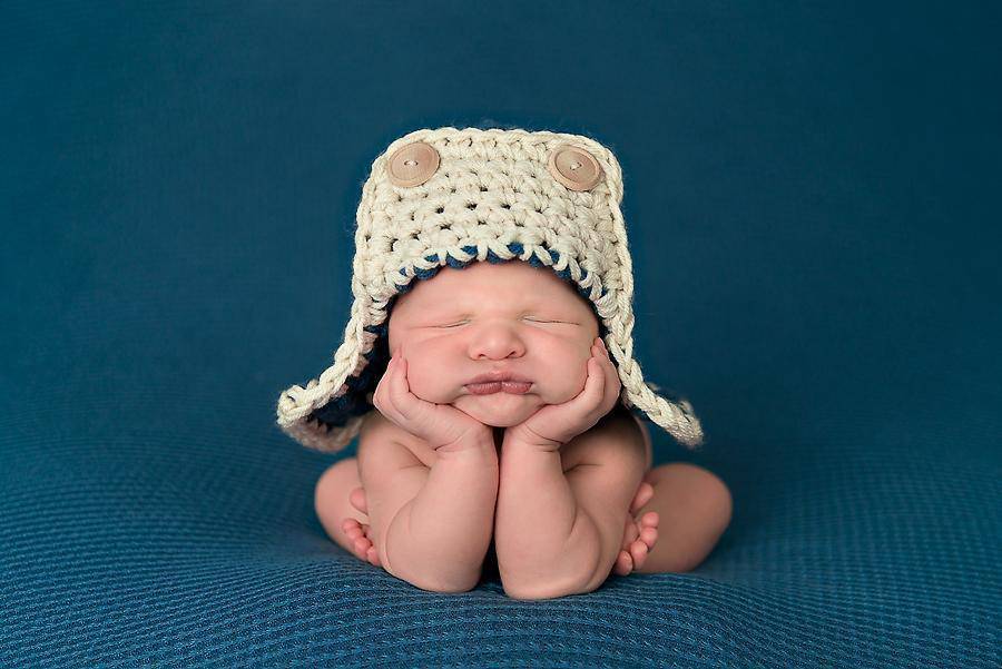 Blue & Cream Newborn Aviator Hat - Beautiful Photo Props