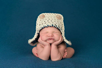 Blue & Cream Newborn Aviator Hat - Beautiful Photo Props
