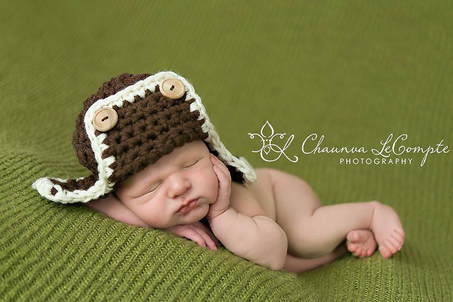 Brown & Cream Newborn Aviator Hat - Beautiful Photo Props