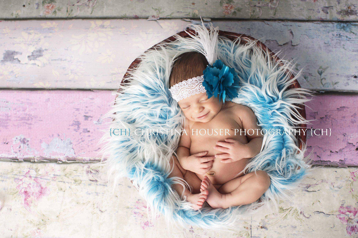 Frosted Aqua Mongolian Faux Fur Rug Newborn Baby Toddler - Beautiful Photo Props