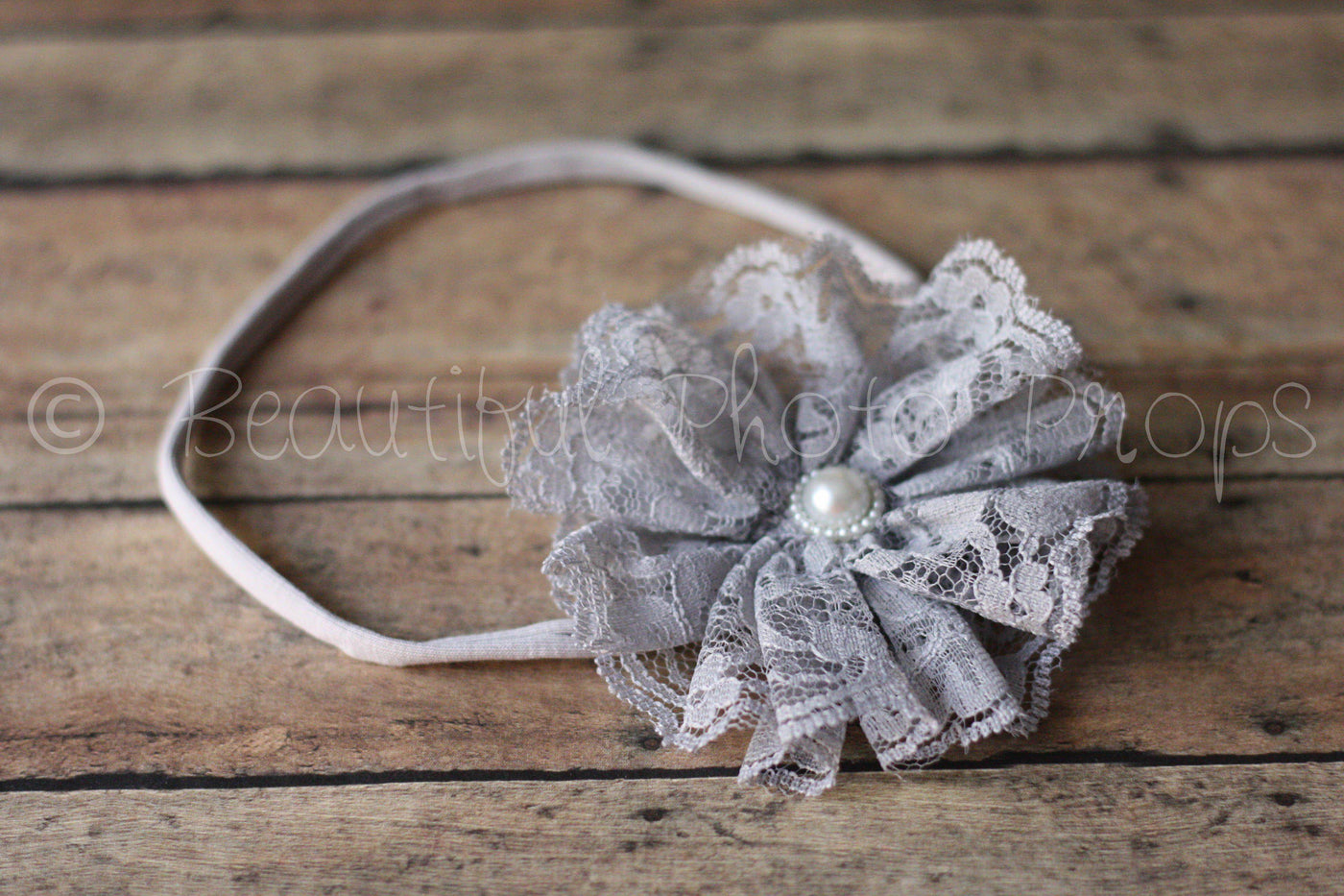 Vintage Lace Flower Headband Gray - Beautiful Photo Props