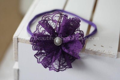 Vintage Lace Flower Headband Purple - Beautiful Photo Props