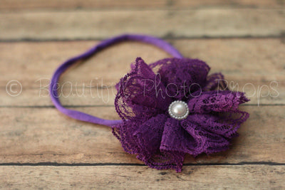 Vintage Lace Flower Headband Purple - Beautiful Photo Props