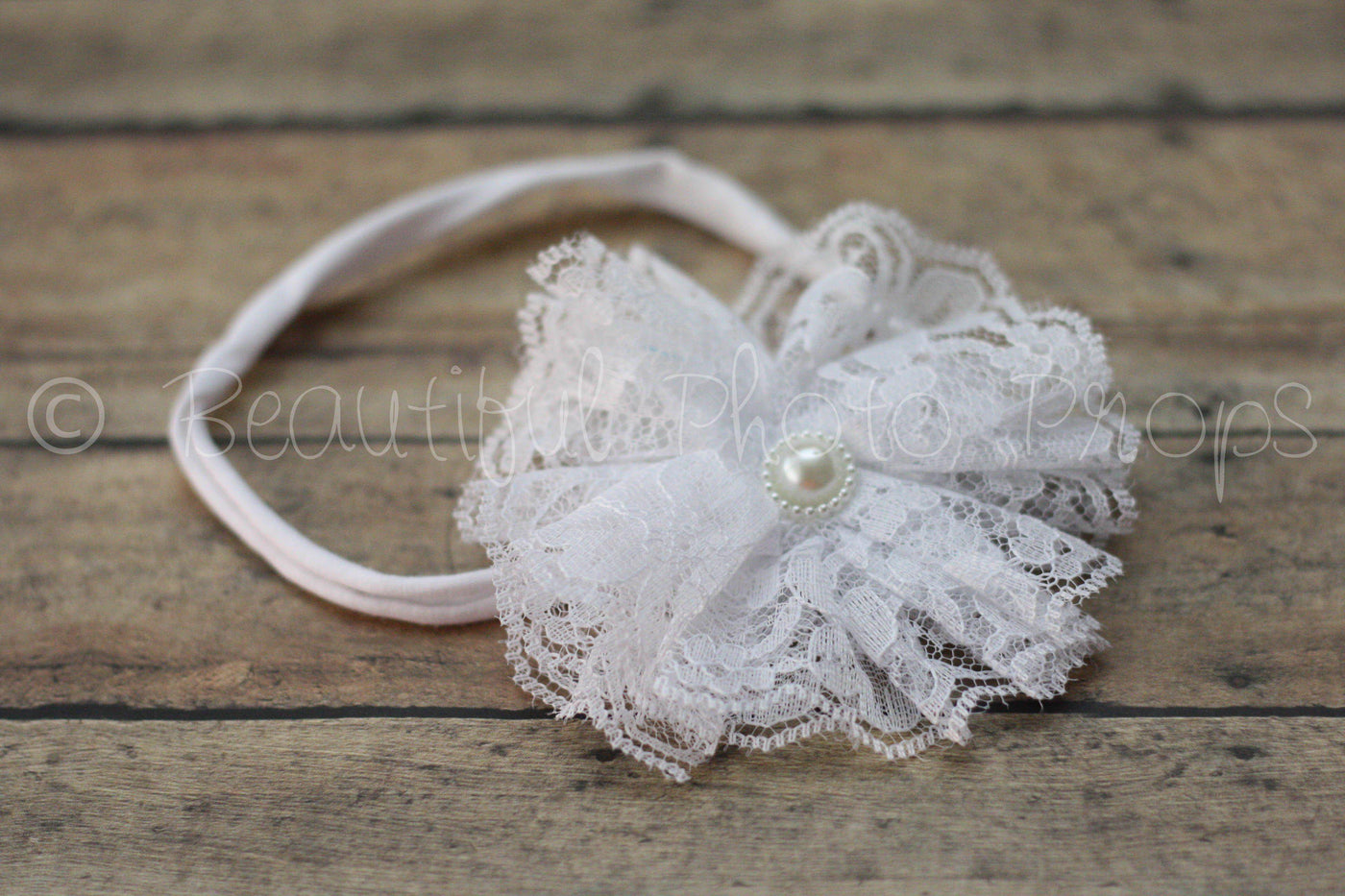 Vintage Lace Flower Headband White - Beautiful Photo Props