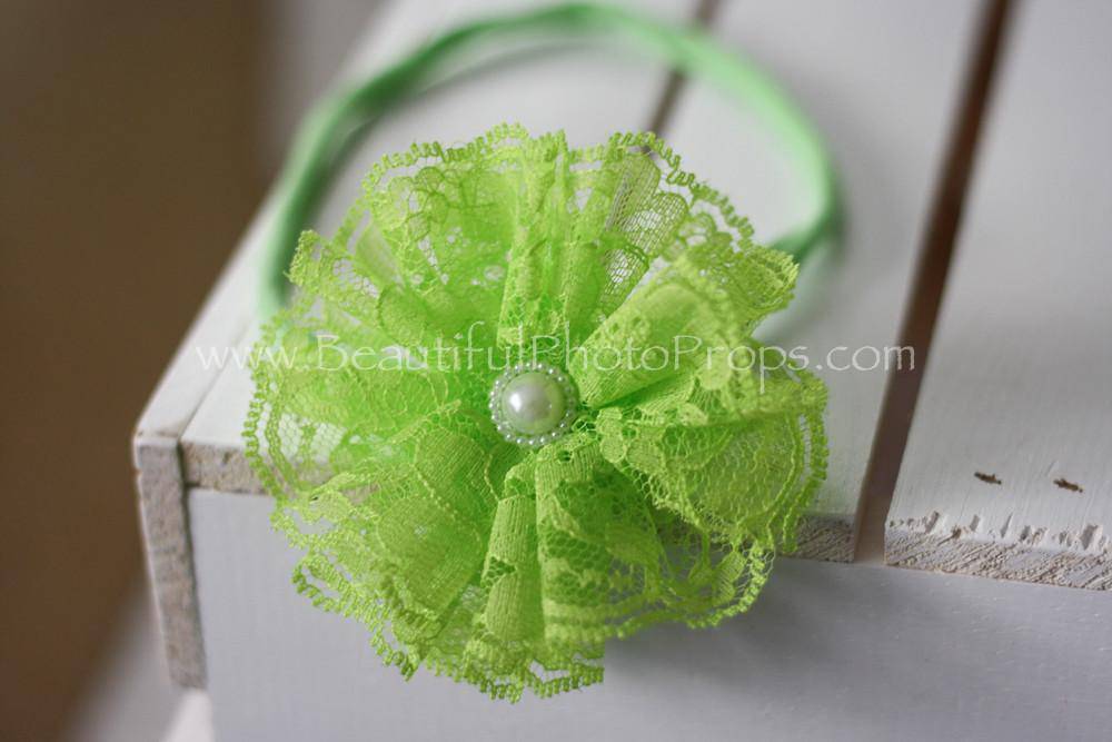 Vintage Lace Flower Headband Lime Green - Beautiful Photo Props