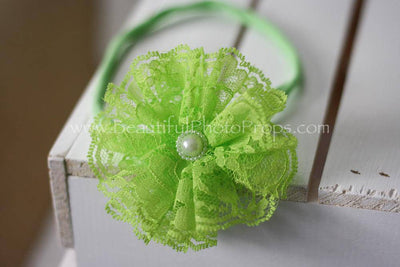Vintage Lace Flower Headband Lime Green - Beautiful Photo Props