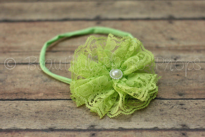 Vintage Lace Flower Headband Lime Green - Beautiful Photo Props