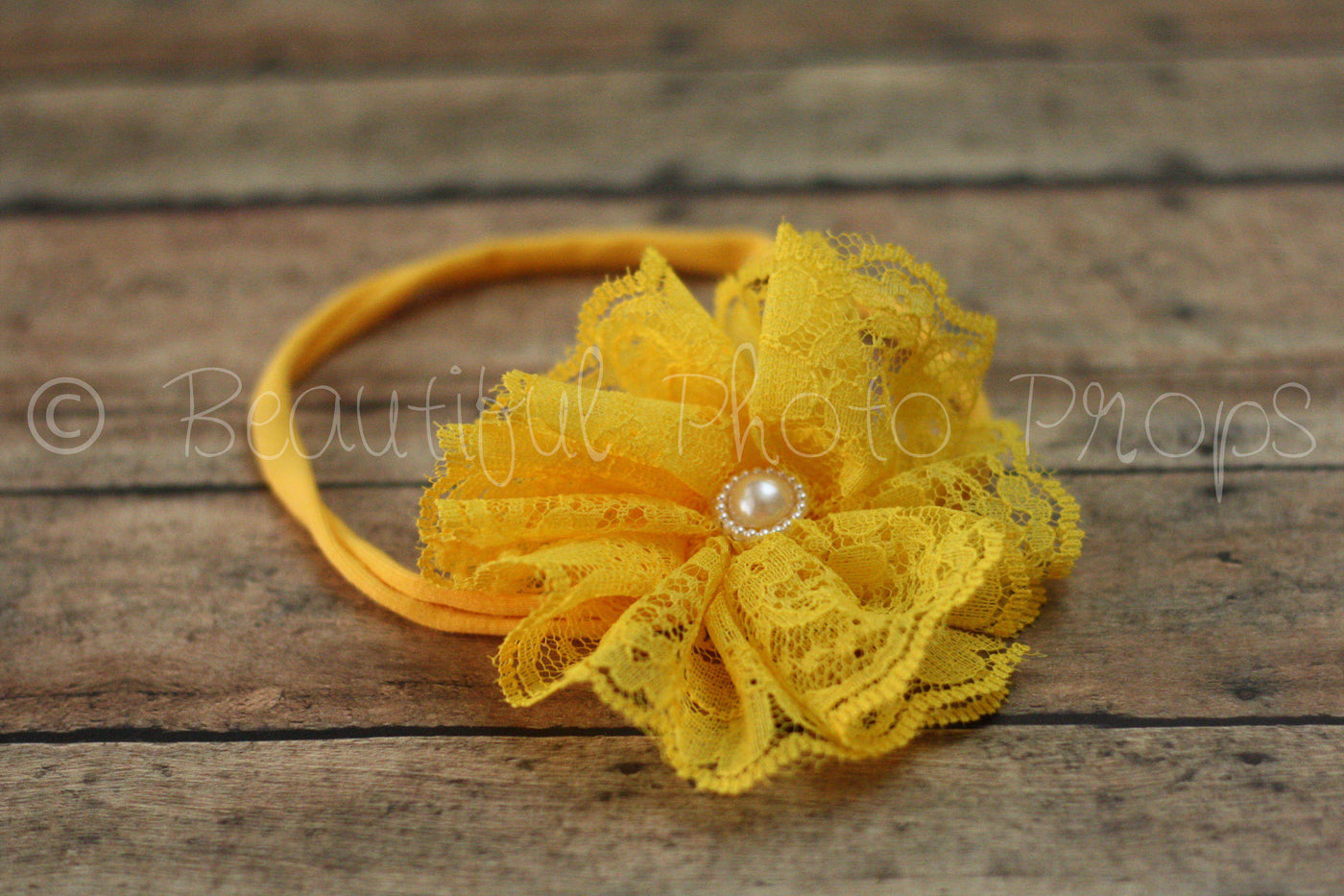 Vintage Lace Flower Headband Yellow - Beautiful Photo Props