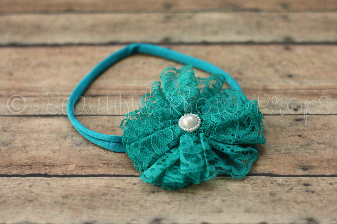 Vintage Lace Flower Headband Teal - Beautiful Photo Props