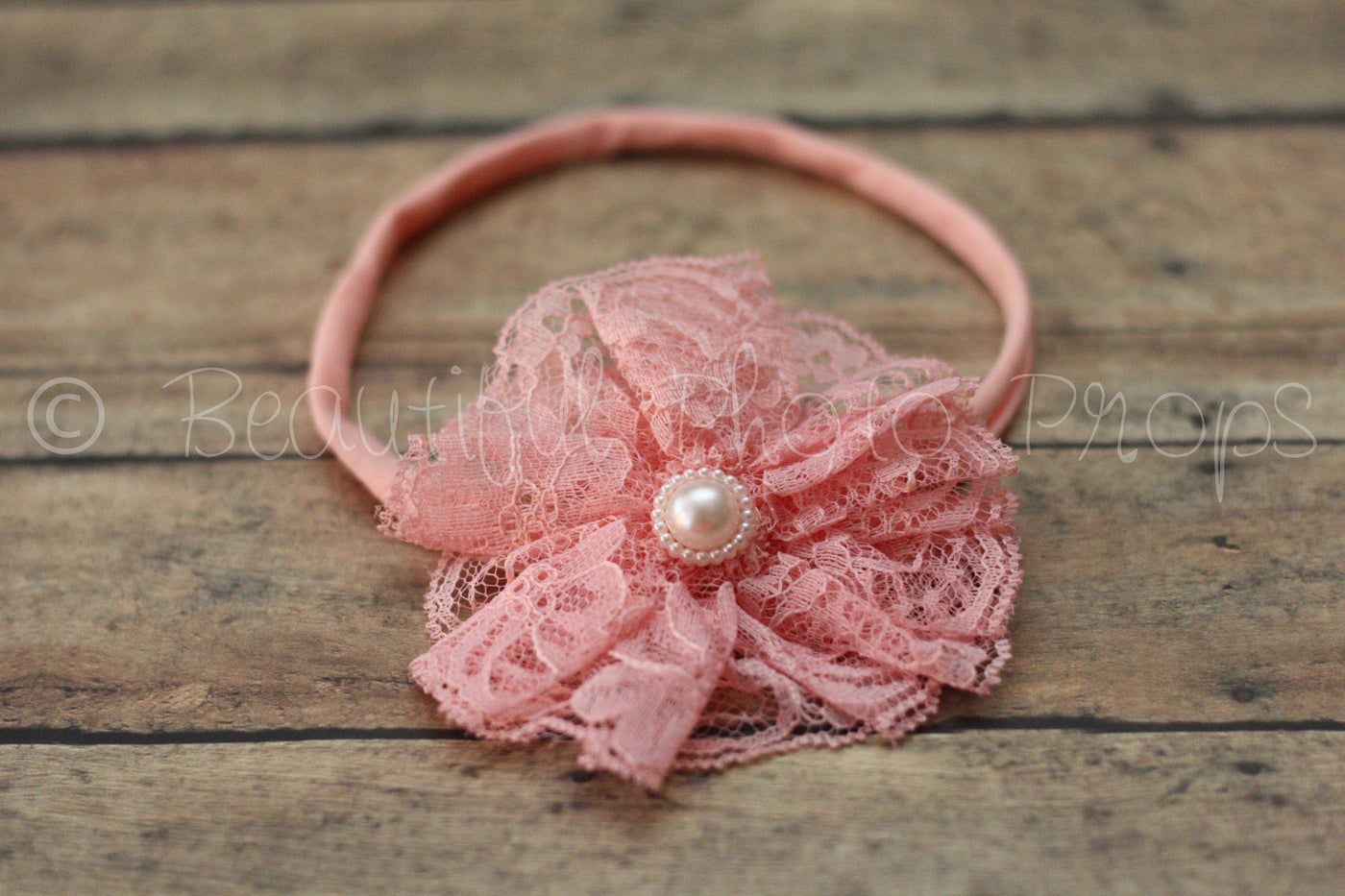 Vintage Lace Flower Headband Peach - Beautiful Photo Props