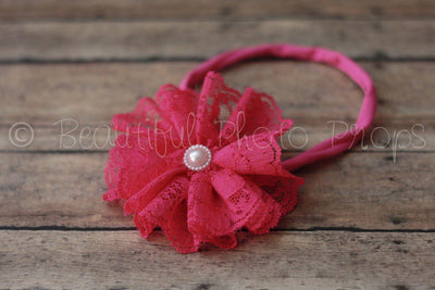 Vintage Lace Flower Headband Hot Pink - Beautiful Photo Props