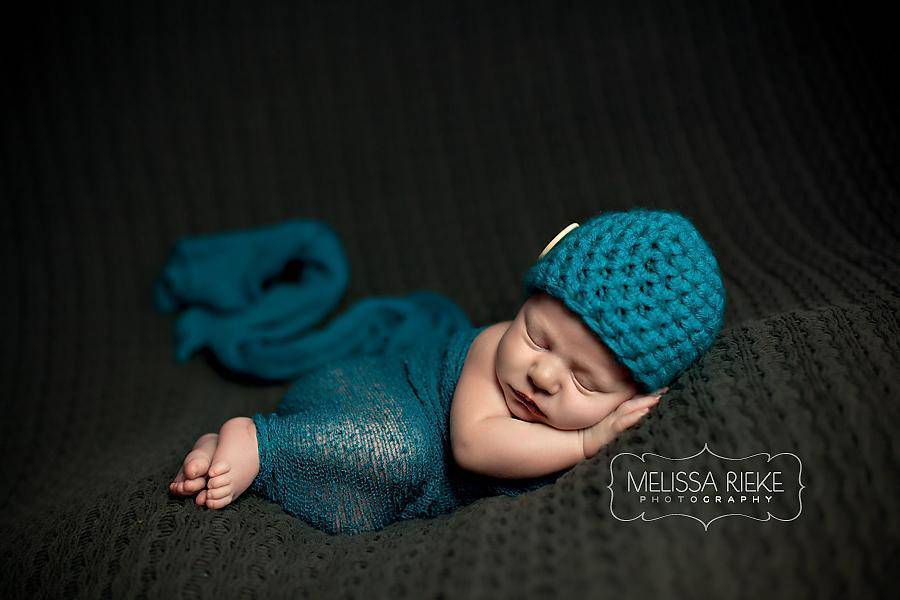SET Teal Blue Newborn Button Hat and Stretch Knit Wrap - Beautiful Photo Props