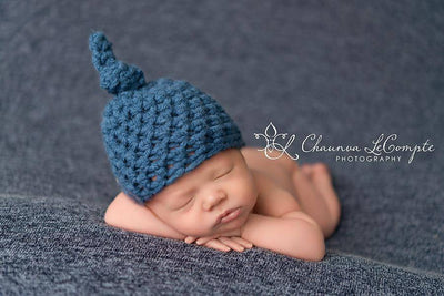 Denim Blue Newborn Knot Hat - Beautiful Photo Props
