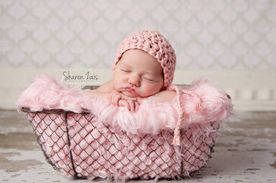 Simply Cotton Baby Bonnet in Strawberry Pink - Beautiful Photo Props