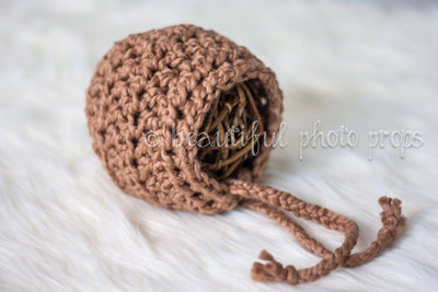 Simply Cotton Baby Bonnet in Pecan - Beautiful Photo Props