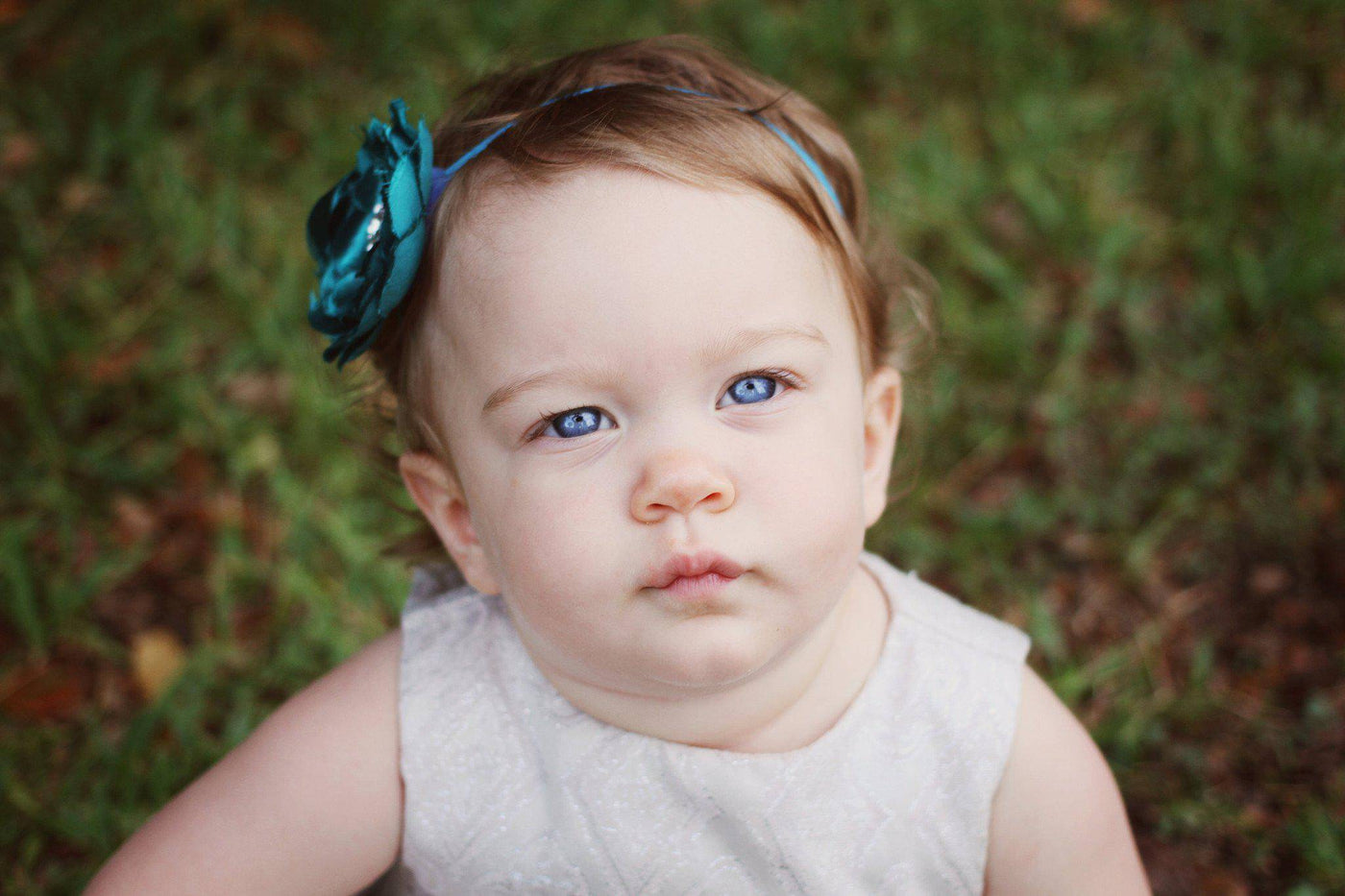Teal Fabric Flower Gemstone Headband - Beautiful Photo Props