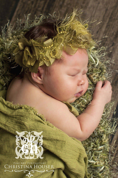 Princess Fairy Halo Flower Headband Olive Green - Beautiful Photo Props