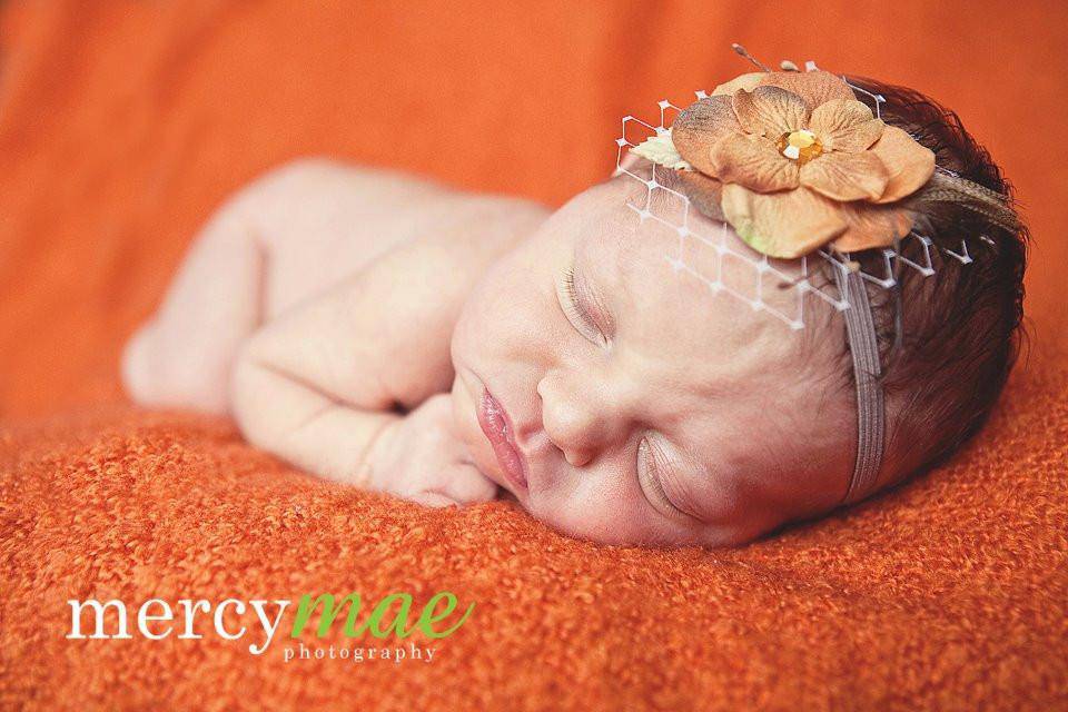 Caramel Brown Feather Veiled Flower Headband - Beautiful Photo Props