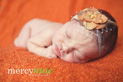 Caramel Brown Feather Veiled Flower Headband - Beautiful Photo Props