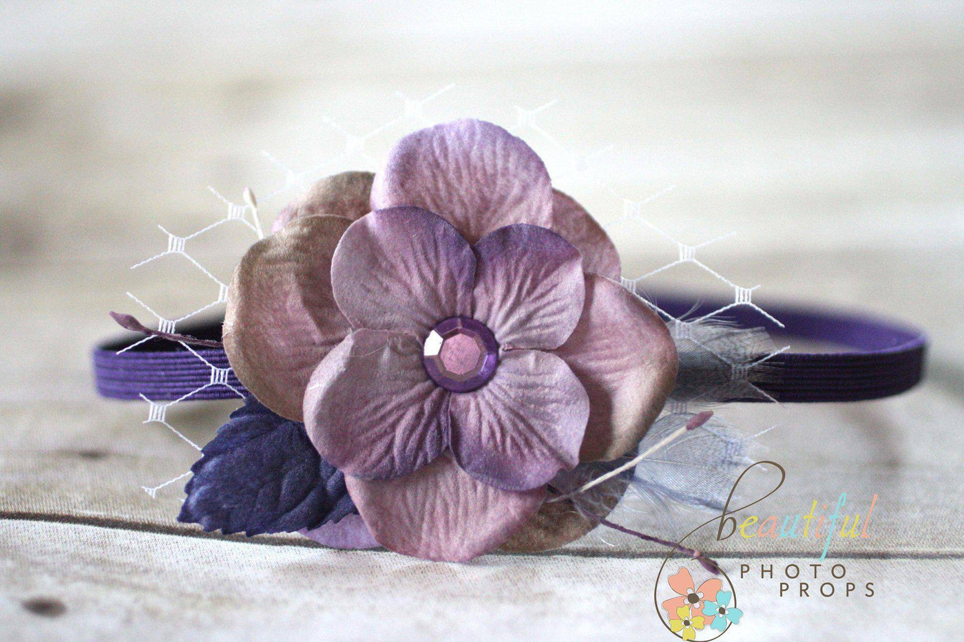 Purple Feather Veiled Flower Headband - Beautiful Photo Props
