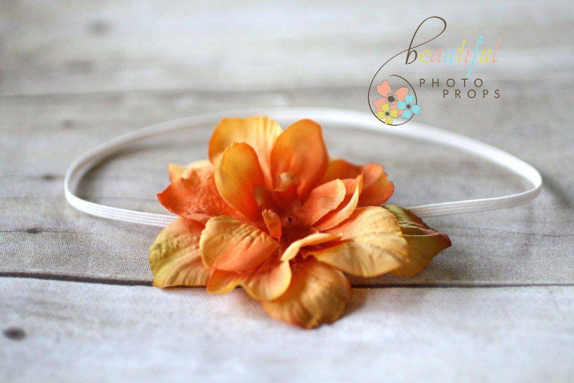 Sunset Orange Vintage Flower Headband - Beautiful Photo Props