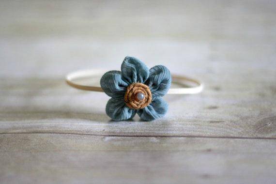 Blue Gauze Fabric Flower Headband - Beautiful Photo Props