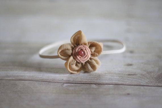 Beige Gauze Fabric Flower Headband - Beautiful Photo Props