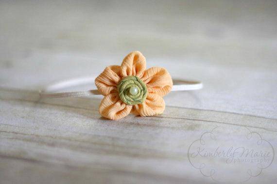 Peach Gauze Fabric Flower Headband - Beautiful Photo Props