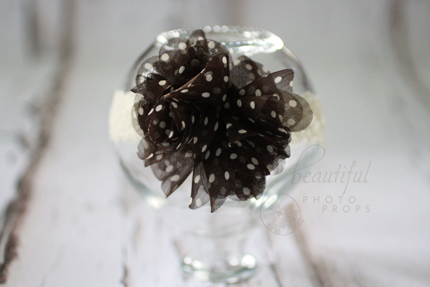 Brown Polka Dot Flower Headband - Beautiful Photo Props