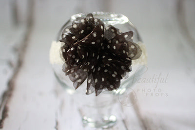 Brown Polka Dot Flower Headband - Beautiful Photo Props