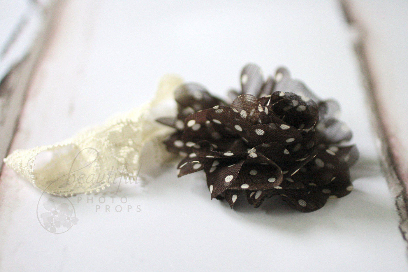 Brown Polka Dot Flower Headband - Beautiful Photo Props