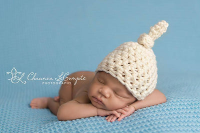 Cream Newborn Knot Hat - Beautiful Photo Props