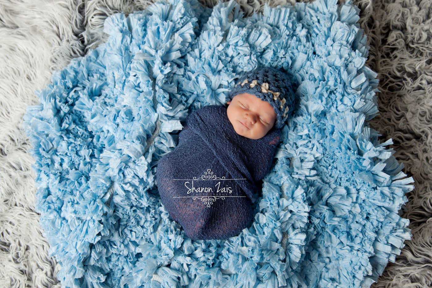 Denim Blue Tan Newborn Striped Hat - Beautiful Photo Props