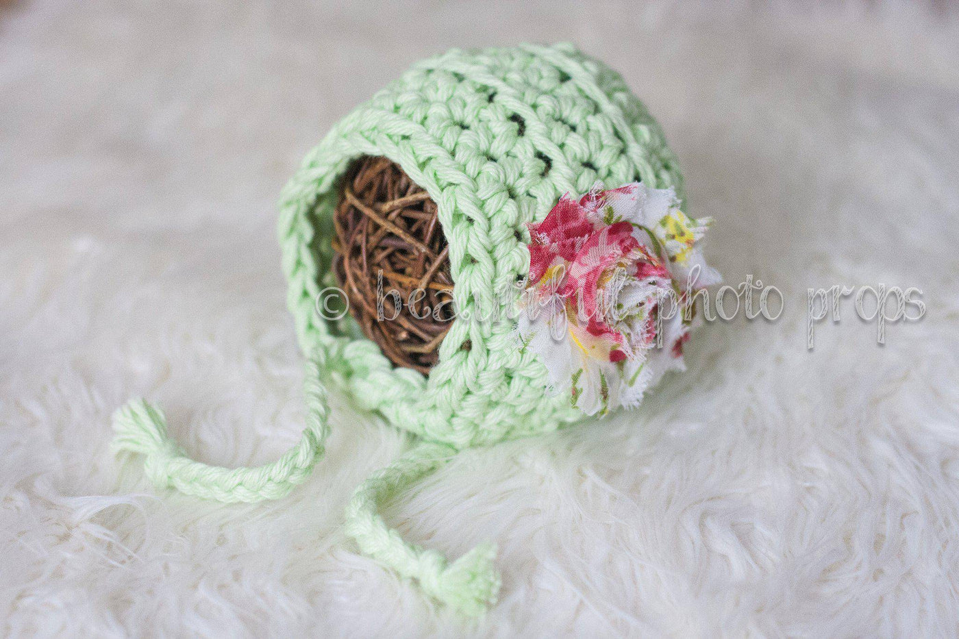 Blossom Newborn Bonnet Hat in Mint Green - Beautiful Photo Props