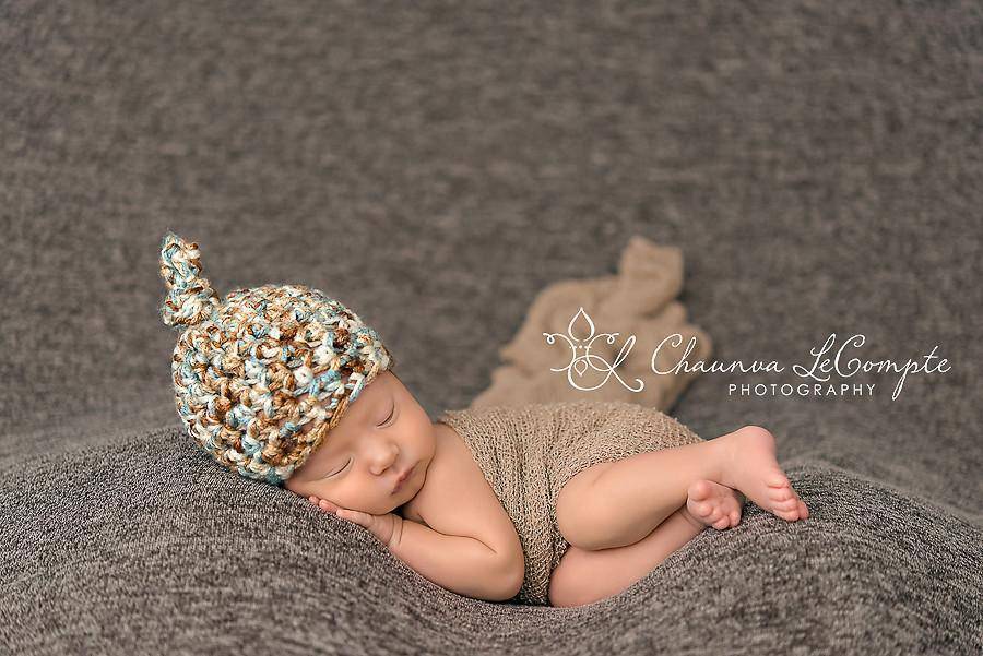 SET Blue Brown Knot Hat & Stretch Knit Wrap - Beautiful Photo Props