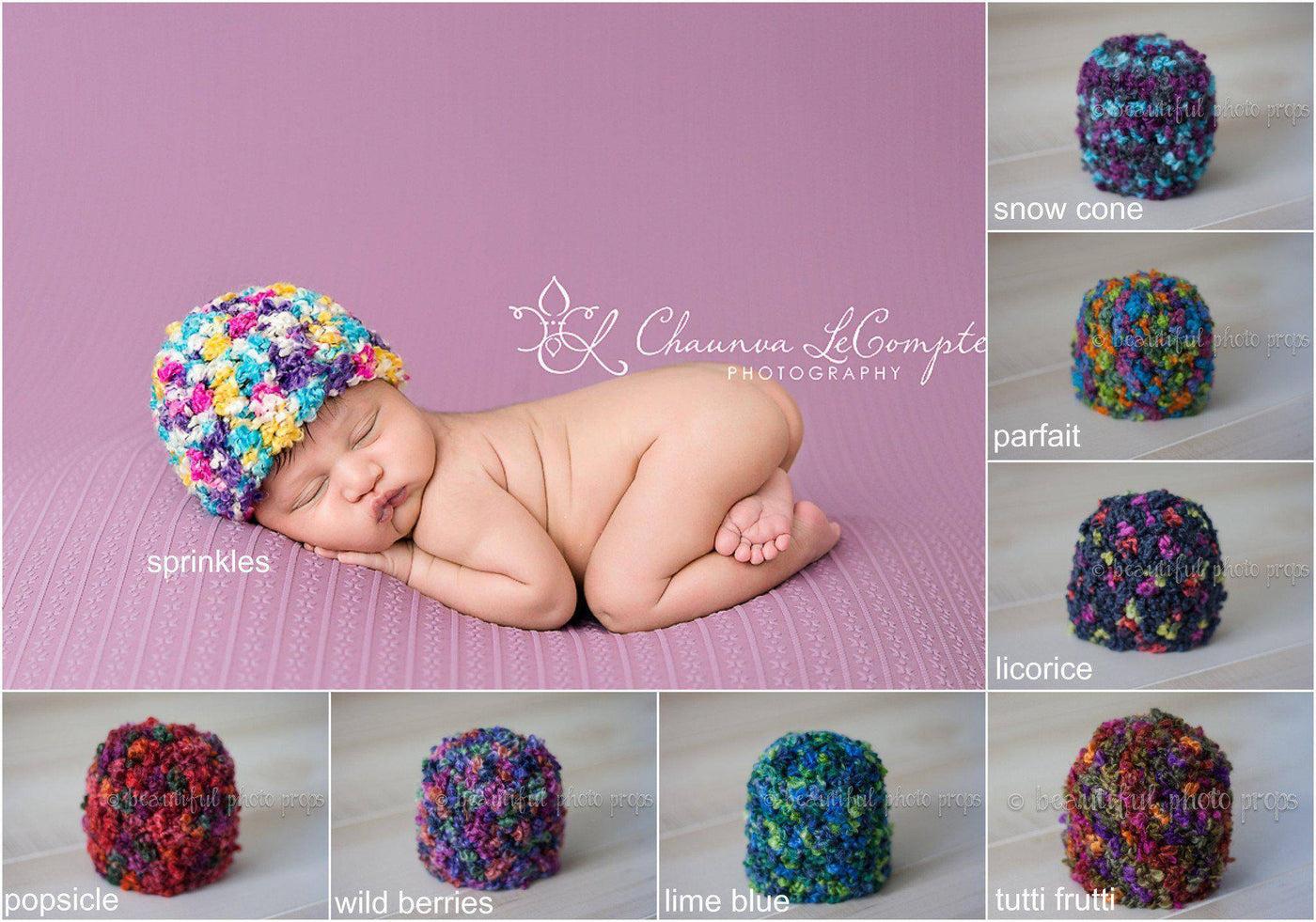 Newborn Confetti Beanie Hats - You Choose Color - Beautiful Photo Props
