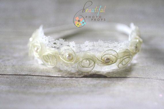 Cream Pearl Fairy Halo Flower Headband - Beautiful Photo Props