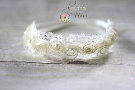 Cream Pearl Fairy Halo Flower Headband - Beautiful Photo Props