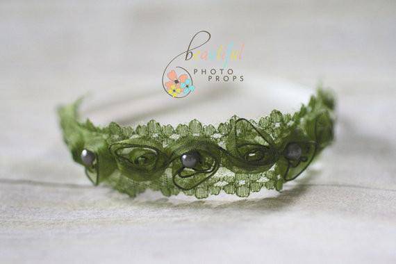 Olive Green Pearl Fairy Halo Flower Headband - Beautiful Photo Props