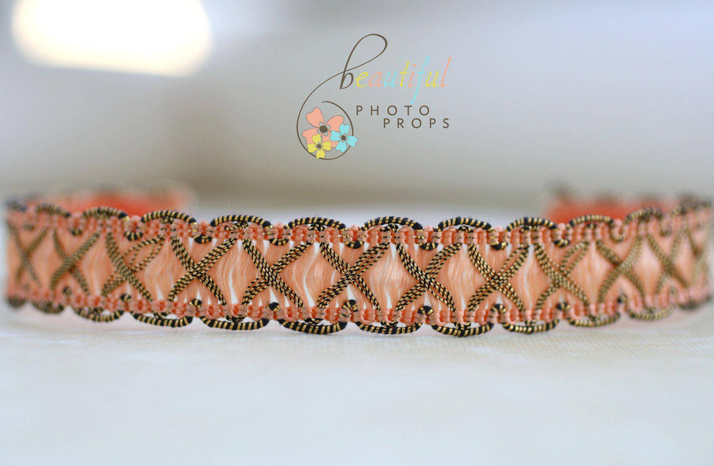 Peach Victorian Halo Headband - Beautiful Photo Props