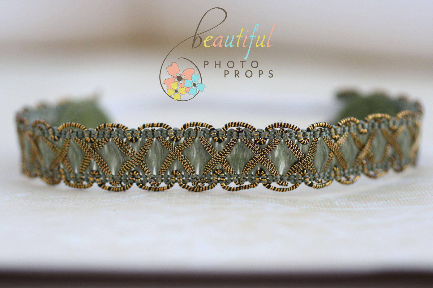 Olive Green Victorian Halo Headband - Beautiful Photo Props